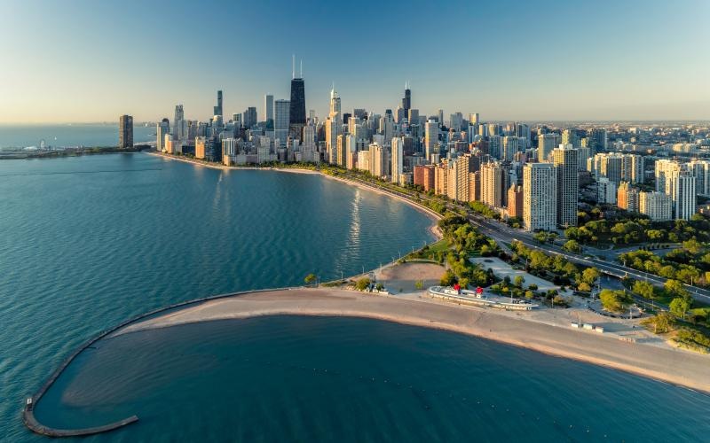 a city next to a body of water